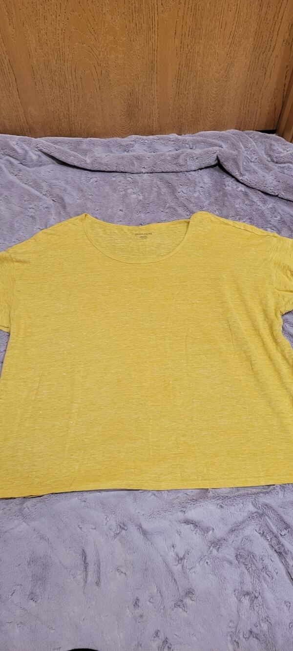 Eileen Fisher Organic Linen Tee Shirt Womens XL Yellow Short Sleeve Shirt Summer